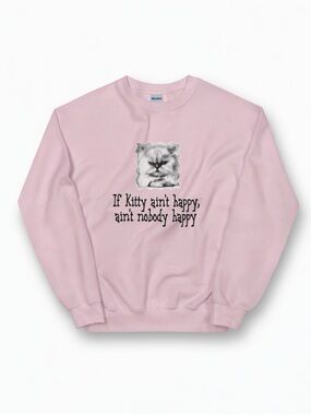 Gildan Pink Sweatshirt with Grumpy Cat Graphic
